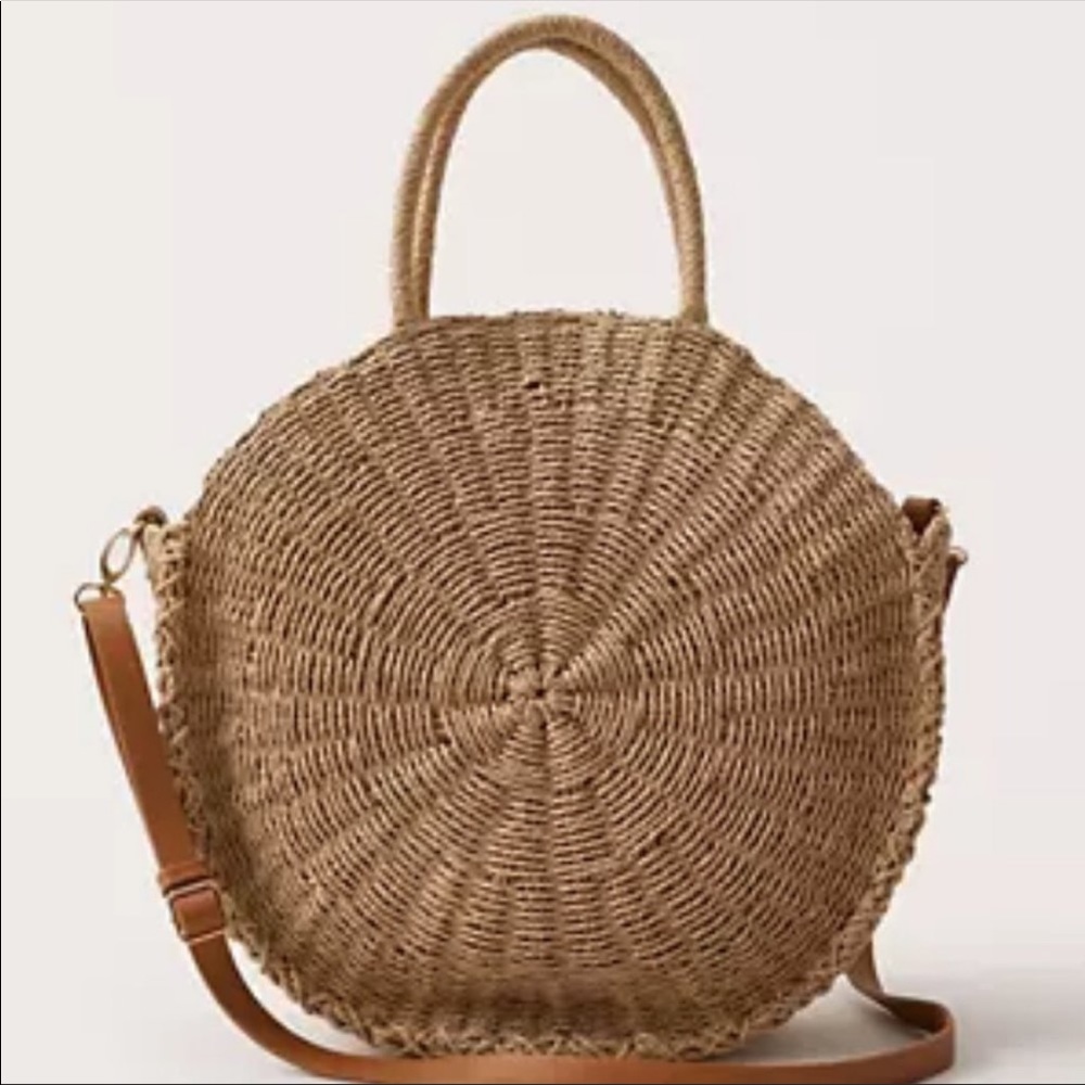 ABERCROMBIE & FITCH RAFFIA BROWN TAN CIRCLE BAG